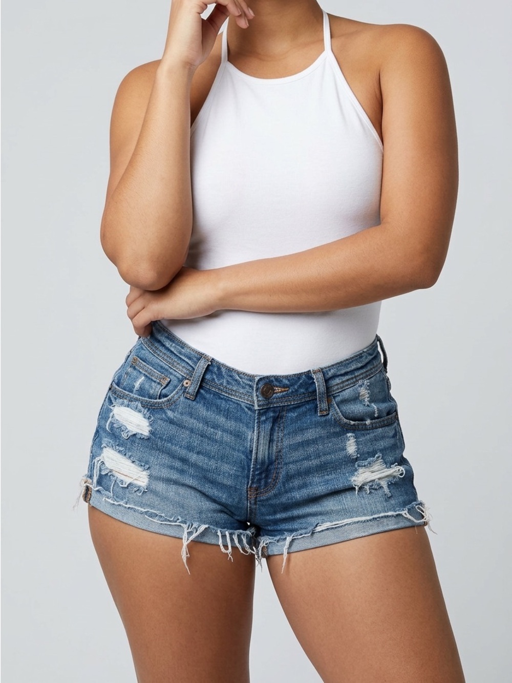 Abercrombie & Fitch Size 10 Classic Distressed Denim Shorts - Y2K Cotton
